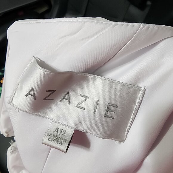 Azazie A-Line One Shoulder Chiffon Floor Length White Dress Size 12 - Picture 7 of 7